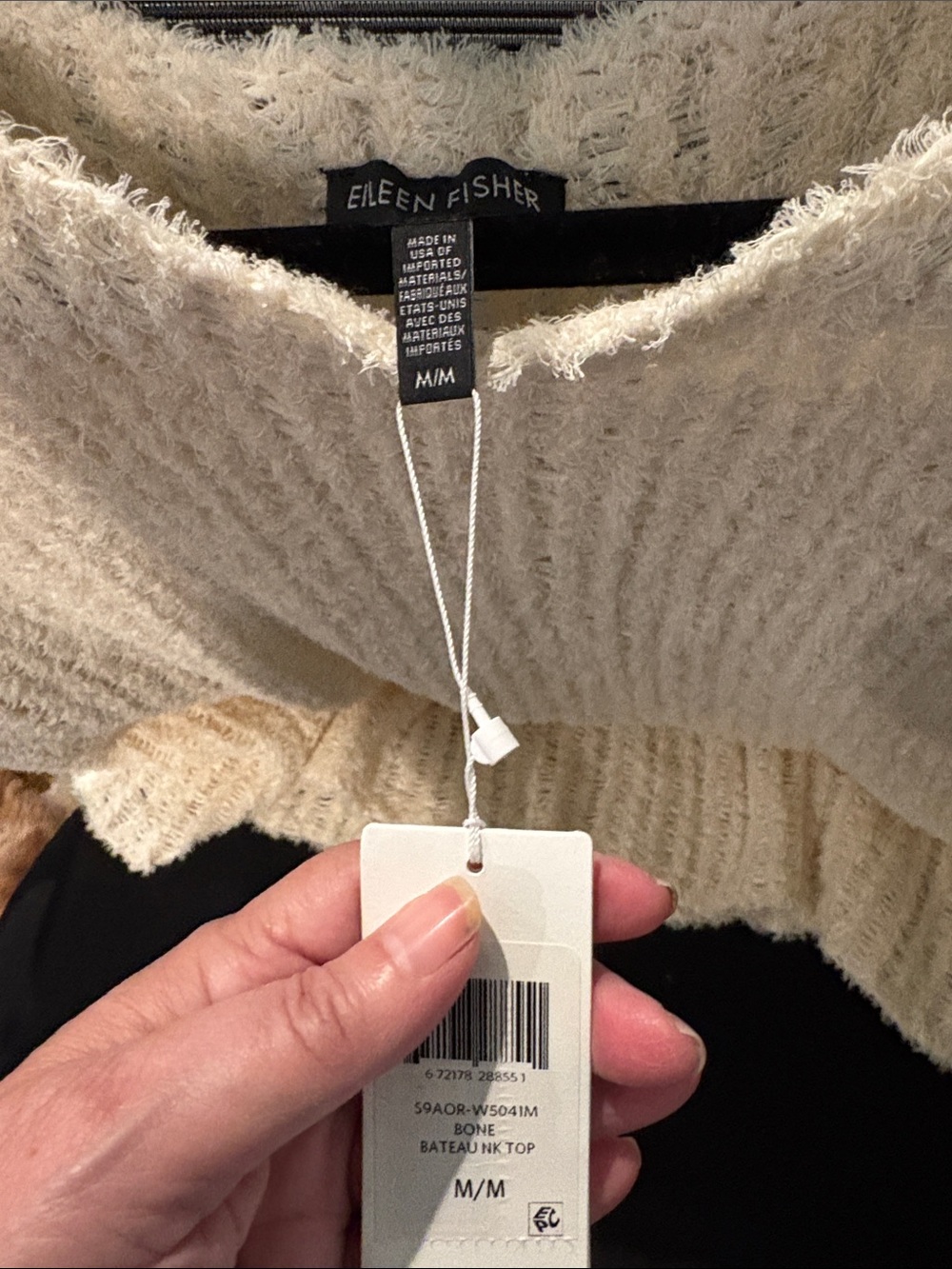 NWT Eileen Fisher organic cotton eyelash bateau neck top size M bone sweater - Picture 2 of 4